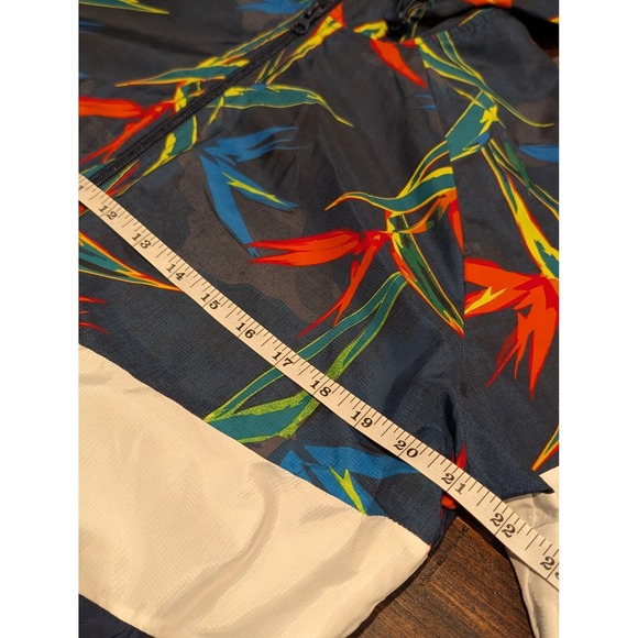 Vintage 90s Russell Hooded Windbreaker Tropical Print Color Block Retro Mens M - Picture 5 of 6